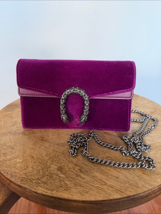 Gucci Handbags - Gucci Dionysus Super Mini Purple Velvet Crystal Chain Crossbody Bag